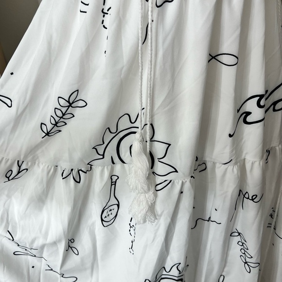 White Navy Blue Tie Front Cut Out Tiered Maxi Dress - Picture 6 of 15